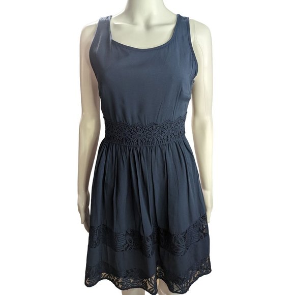 LC Lauren Conrad Navy Lace Floral Fit and Flare Sleeveless Above Knee Dress - Picture 1 of 9